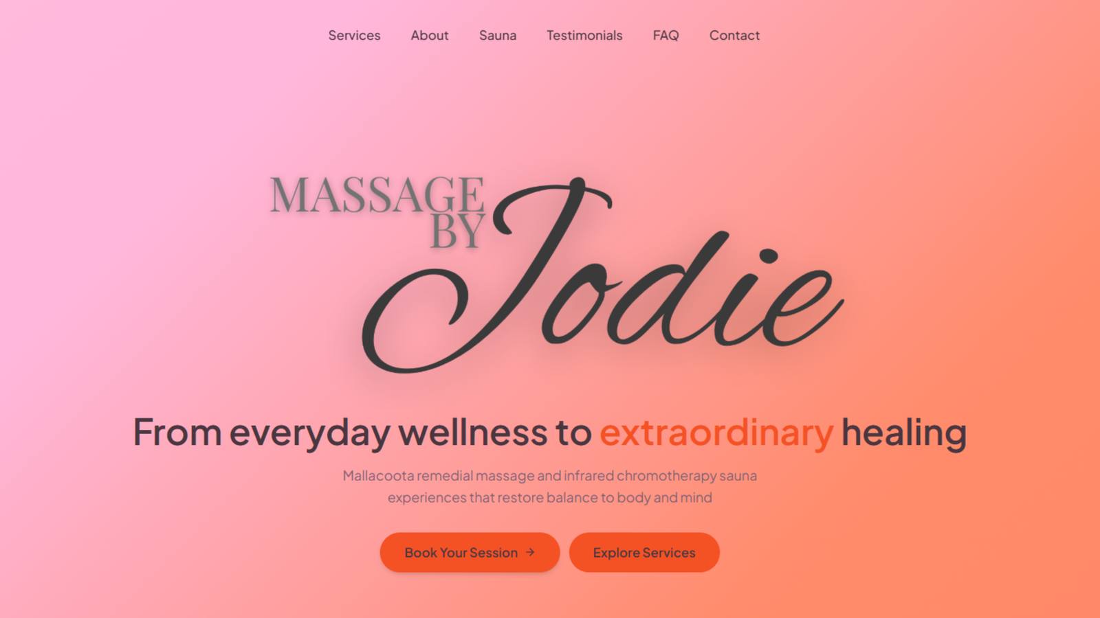 Massage by Jodie website homepage