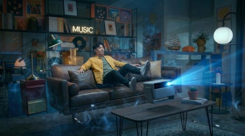 Projector TV commercial · Large screen viewing · Immersive · Home