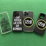 4 modelli di cover per Iphone brandizzati Che Fatica la Vita da Bomber su sfondo verde