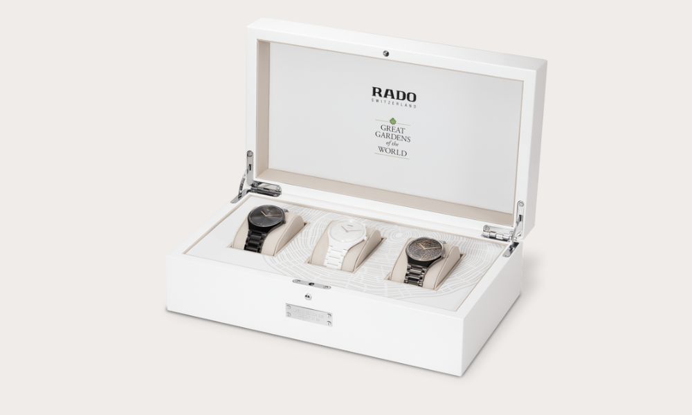 Rado True Thinline x Great Gardens of the World cofanetto aperto