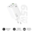 Carregador de parede Subblim GaN 65W - 3 portas (2xUSB-C + 1xUSB-A) - Carregamento ultrarrápido - Cor branca - Subblim SUBCHG-6G6530
