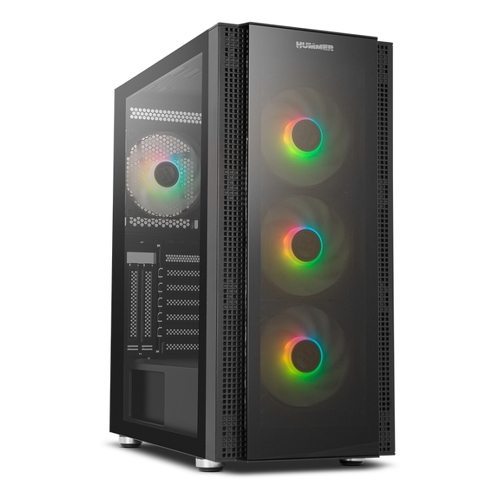 Nox Hummer Horus Caja Semitorre ATX, Micro ATX, Mini ITX, E-ATX - Panel Lateral y Frontal Cristal Templado - Tamaño HDD y SSD 2.5", 3.5"- USB 3.0, USB 2.0 - 4 Ventiladores 120mm ARGB Incluidos - Soporta Refrigeracion Liquida - Hasta 6 Ventiladores - Nox NXHUMMERHORUS