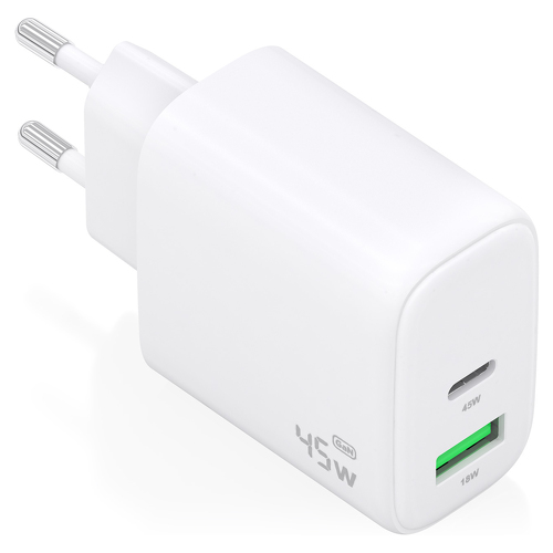 Aisens Carregador GaN 45W 1xUSB-C PD3,0 QC4,0 1xUSB-A QC3,0 Branco - Aisens A110-0971