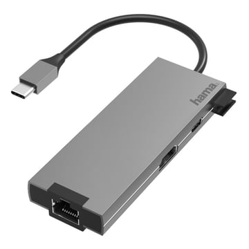 Hub HAMA USB-C Multiport, 5 Ports x 2 USB-A , HDMI+LAN/Ethernet, Aluminio - 200109 - Hama 00200109