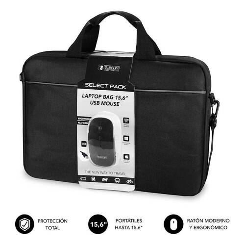 Pasta Subblim Select Pack para computadores até 15,6 polegadas - Poliéster resistente - Interior almofadado e reforçado - Grande capacidade de armazenamento - Preto - Subblim 233962