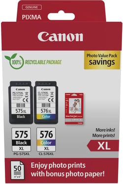 Canon PG-575XL/CL-576XL Embalagem múltipla de 2 tinteiros originais + 50 folhas de papel fotográfico - 5437C006 - Canon 5437C006