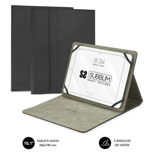Estojo Subblim Clever Stand - Suporte universal para tablet - Design moderno e elegante - Posição de pé com 3 ângulos de visão - Adapta-se a todos os modelos de tablet - Interior plano e aveludado - Preto - Subblim 234052