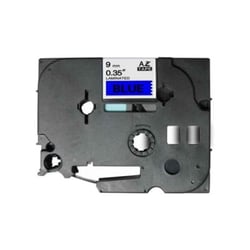 Fita laminada compatível com TZe-521. Texto preto sobre fundo azul. Largura: 9 mm. Comprimento: 8 m - TZe-521C (Compatível)