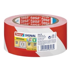 Fita de Marcação Tesa 50mm x 66m - Ideal para Marcação de Obstáculos Permanentes - Adesivo Sem Solventes - Vermelho/Branco - Tesa 58134-00000-01