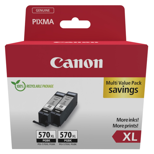 PGI-570XL BK TWIN SEC - Pigment Black XL Ink Tank (2 ink tanks) - Canon 0318C010