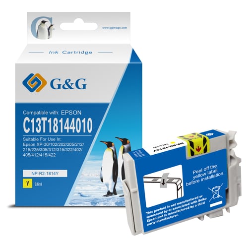 G&G Epson T1814/T1804 (18XL) Amarelo Cartucho de Tinta Compatível, 9.6 ml - Tinteiro Compatível C13T18144012/C13T18044012