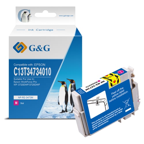 G&G Epson T3473/T3463 (34XL) Magenta Cartucho de Tinta Pigmentada Compatível, 17 ml - Tinteiro Compatível C13T34734010/C13T34634010