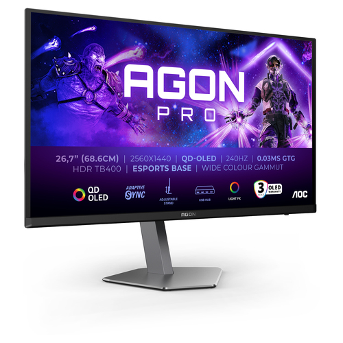 AOC MONITOR OLED 27" QHD 0.03MS 240HZ HDMI DP USB COLUNAS HAS PIVOT AG276QZD2 - AOC AG276QZD2