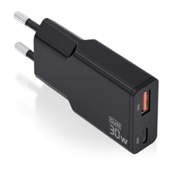 Carregador Aisens Ultra Slim GaN 30W - 1xUSB-C PD3.0 QC4.0 - 1xUSB-A QC3.0 - Cor preta - Aisens 305232