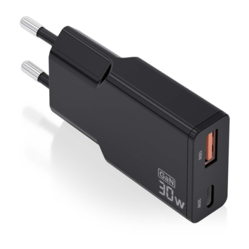 Carregador Aisens Ultra Slim GaN 30W - 1xUSB-C PD3.0 QC4.0 - 1xUSB-A QC3.0 - Cor preta - Aisens 305232