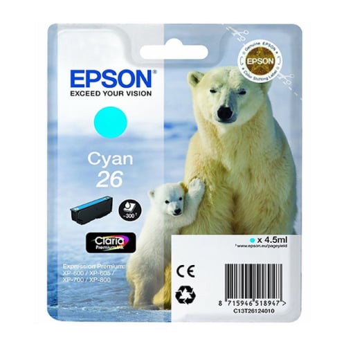 EPSON TINTEIRO AZUL 26 CLARIA PREMIUM C/ALARME XP-800/700/600/605/820/720/620/6 - Epson C13T26124022