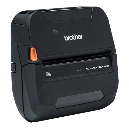 Impressora portátil de etiquetas e talões de até 4 polegadas de largura, conexão USB, WiFi e Bluetooth. Não incluem adaptador de corrente nem batería, devem ser adquiridos em separado - Brother RJ-4250WB