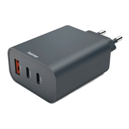 Carregador USB-C 2 Portas+ USB-A 1 Porta PD 65W Rápido Cinza - Hama HAM86445