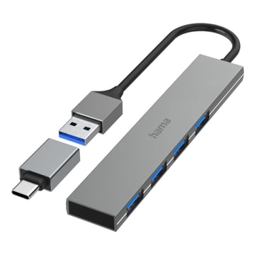 Hub HAMA USB 4 Ports, USB 3.2 Gen 1, 5 Gbit/s, Ultra-Slim, incl. USB-C Adapter - Hama 00200141