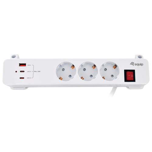 Equip Life Extensao Electrica 3xSCHUKO com Interruptor 2xUSB-C 1xUSB - Equip 24555607101