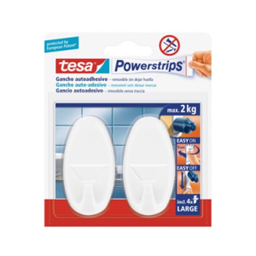 Gancho Oval Tesa Powerstrips + 4 Tiras Large Branco 2un - Tesa 15658013-52