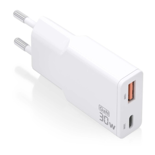 Carregador Aisens Ultra Slim GaN 30W - 1xUSB-C PD3.0 QC4.0 - 1xUSB-A QC3.0 - Cor Branco - Aisens 305227