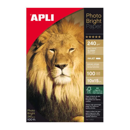 Apli Papel Fotografico Photobright 10 x 15 cm 240g 100 Hojas - APLI 10953