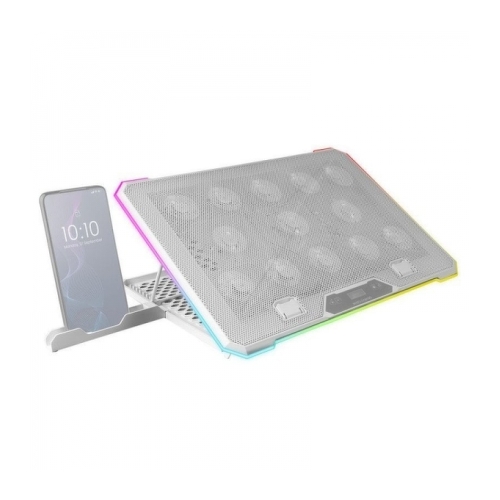 Mars Gaming MNBC13 Base de Refrigeracion Avanzada - 13 Ventiladores Ultrasilenciosos - Iluminacion RGB Personalizable - 2 Puertos USB - Color Blanco - Mars Gaming 296607