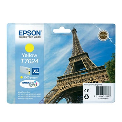 Epson Eiffel Tower Série WP4000/4500 Tinteiro XL Amarelo C13T7024 2k - Epson C13T70244010