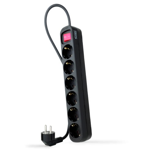 Faixa de proteção de nanocabo com 6 Shucks - Cabo de 1,40m - Interruptor liga/desliga - Cor preta - Nanocable 10.37.0006-BK