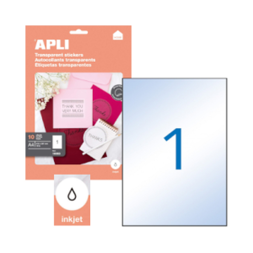 Etiquetas 210x297mm 10Fls A4 Transparente Apli 10un - APLI APL10053