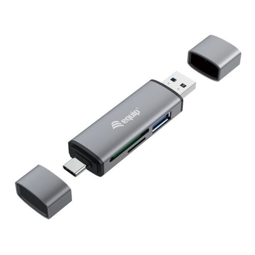 Leitor de cartões SD/MicroSD Equip até 2TB com conectores USB-A e USB-C - Caixa em alumínio - Equip 245460
