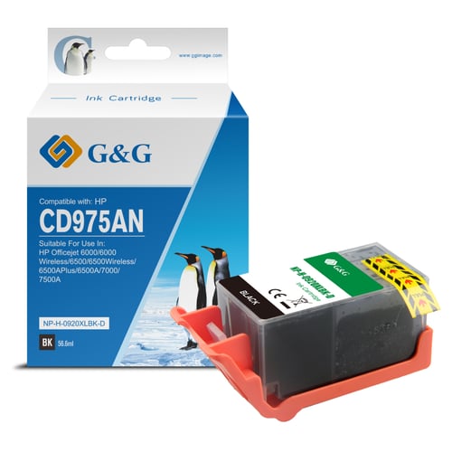 G&G HP 920XL Preto Cartucho de Tinta Compatível, 53 ml - Tinteiro Compatível CD975AE/CD971AE