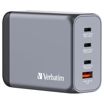 VERBATIM CARREGADOR GAN 200W 3x USB-C (100+100+65W) + 1xUSBA (60W) - Verbatim 32204