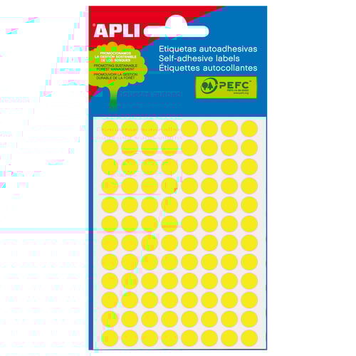 Apli Minibag Etiquetas fluorescentes amarelas Ø 8,0mm 3 folhas - APLI 208166