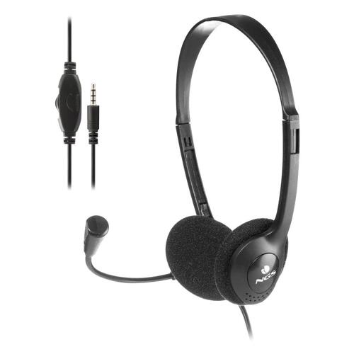 Auriculares com fios para computadores portáteis NGS - Microfone ajustável - Banda para a cabeça ajustável - Controlo do volume - Ligação de áudio de 3,5 mm - Preto - NGS 245807