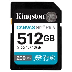 Cartão de Memória Kingston 512 GB SDXC Canvas Go Plus Gen4 200 MB/s C10 UHS-I U3 V30 - Kingston SDG4/512GB