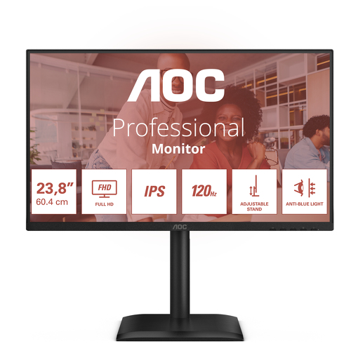 AOC MONITOR IPS 24" (23.8) FHD 4MS 120HZ HDMI DP COLUNAS HAS 24E4U - AOC 24E4U