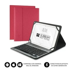 Teclado Bluetooth amovível Subblim - Estojo universal 9-10,1" - Design ultrafino - Suporte ajustável - Acesso a todas as funções - Sistema magnético - Robusto e adaptável - Sem fios - Bluetooth - Cor vermelha - Subblim SUB-KT2-BT0003