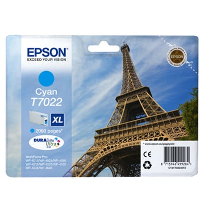Epson Eiffel Tower Série WP4000/4500 Tinteiro XL Cyan C13T7022 2k - Epson C13T70224010