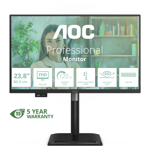 AOC MONITOR IPS 24" (23.8) FHD 120HZ VGA HDMI DP USB COLUNAS HAS PIVOT 24P4U - AOC 24P4U