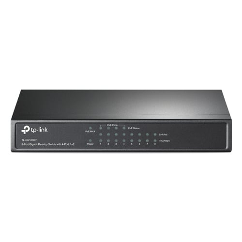Switch TP-Link Secretária - 8 portas Gigabit com 4 portas PoE - TP-Link TL-SG1008P