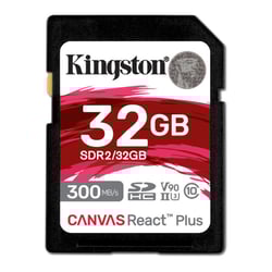 KINGSTON 32GB Canvas React Plus SDHC UHS-II 300R/260W U3 V90 for Full HD/4K/8K - Kingston SDR2/32GB