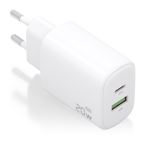 Carregador GaN da Aisens 20W - 1xUSB-C PD3.0 - 1xUSB-A QC3.0 - Cor Branco - Aisens 303467