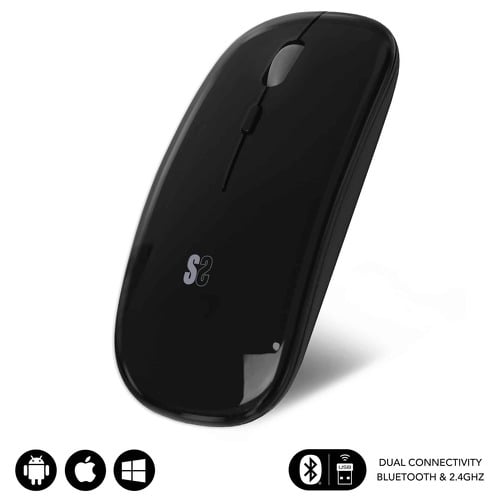 Rato Subblim Dual Flat - Conectividade dupla - Tecnologia Silent Click - Bateria de longa duração - Design elegante - Cor preta - Subblim 234222