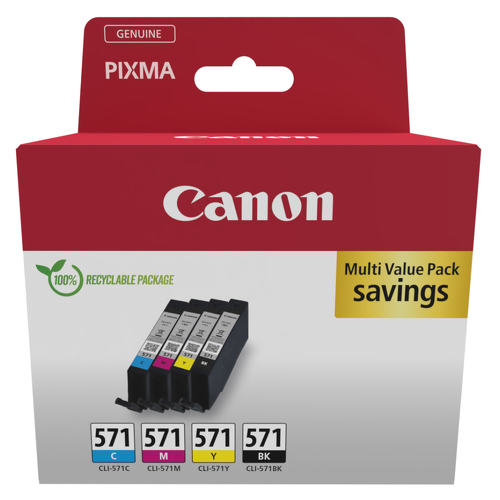 CLI-571 C/M/Y/BK MULTI - Ink Value Pack (Cyan, Magenta, Yellow & Black ink tanks) - Canon 0386C008