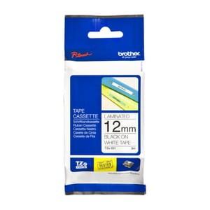 Fita laminada. Texto preto sobre fundo branco. Largura: 12 mm. Comprimento: 8 m - Brother TZe231