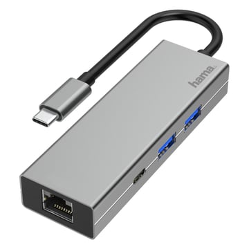 Hub HAMA USB-C Multiportas, 4 Ports, 2 x USB-A, USB-C, LAN/Ethernet,Aluminio - 200108 - Hama 00200108