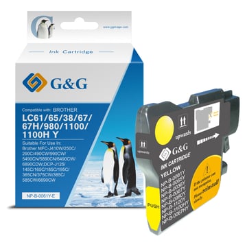 G&G Brother LC980&#47;LC1100 Amarelo Cartucho de Tinta Compatível, 16 ml - Tinteiro Compatível LC980Y&#47;LC1100Y
