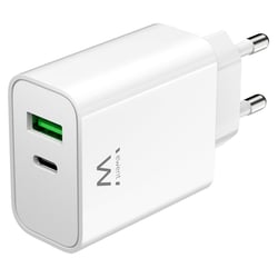 EWENT CARREGADOR 1xUSB-C 1xUSB QC3 30W POWER DELIVERY WHITE - Ewent EW1325